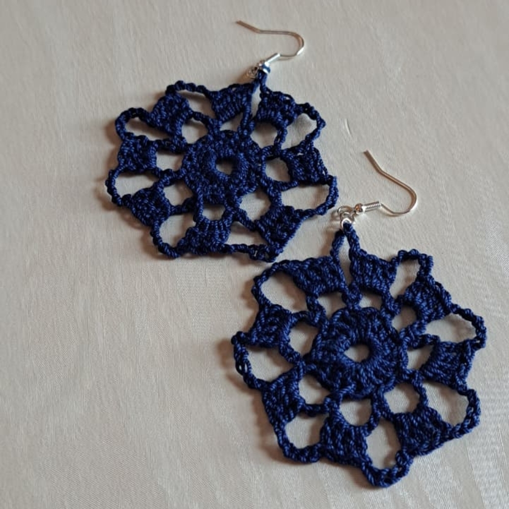 Elegant Navy Blue Crochet Earrings